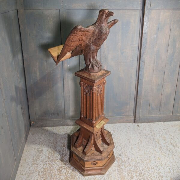 Pre-War Carved Oak Gothic Eagle Lectern with Elaborate Base