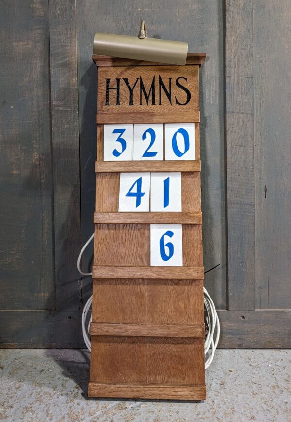 Mid Century 5 Hymn Oak Hymn Board with Numbers & Light from Church of the Good Shepherd Bristol