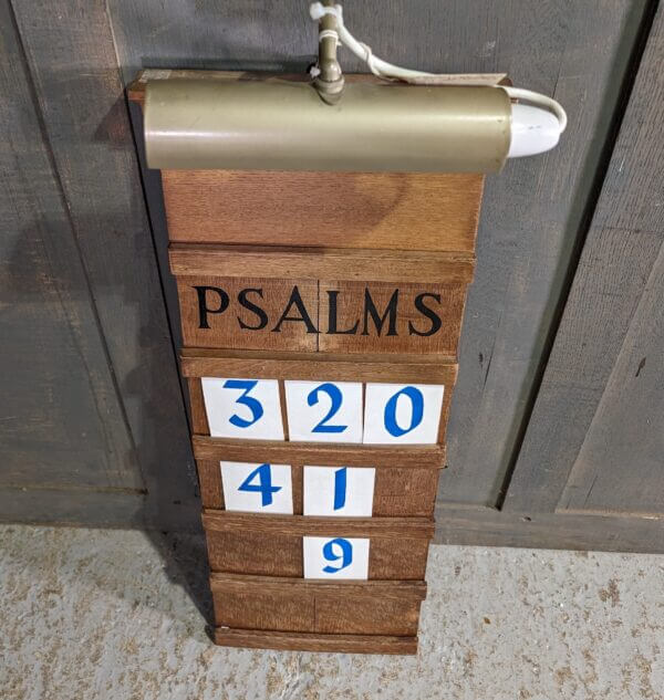 Mid Century Oak Psalms Board with Numbers & Signs for all/most Sundays & Electric Light