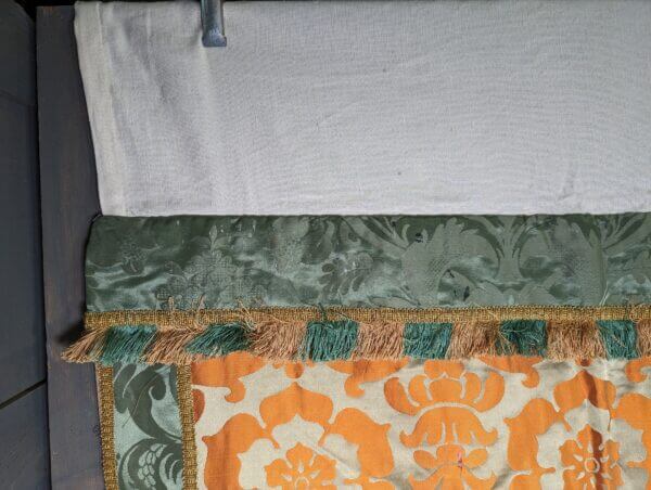 Opulent & Striking Vintage Large Altar Cloth in Bold Orange Gold & Green Damask Silk