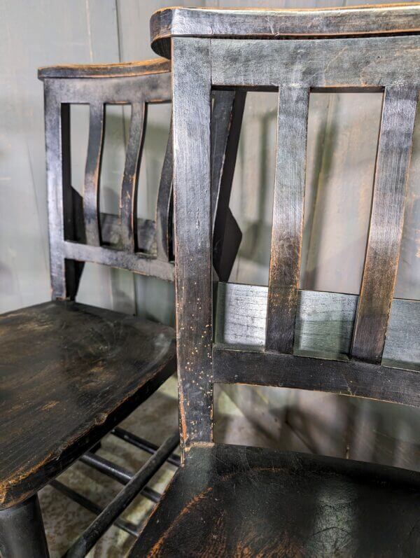 St Alban's Portsmouth Antique Set of 5 Dark Patina Slat Back Church Chapel Chairs 'The Wonkey Ones'