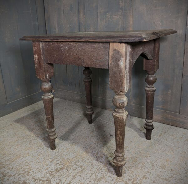 Small Gently Faded Antique Oak Church Credence Table with Baluster Legs