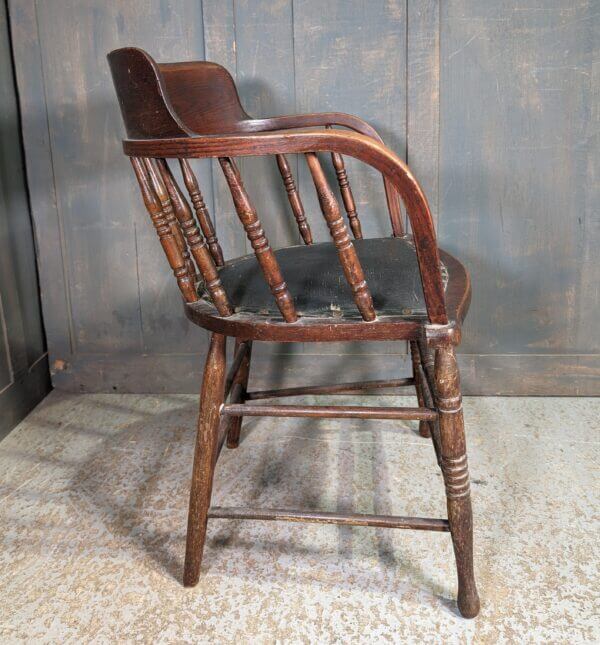 Original Vintage 1930's Upholstered Oak Stick Back Office Chair
