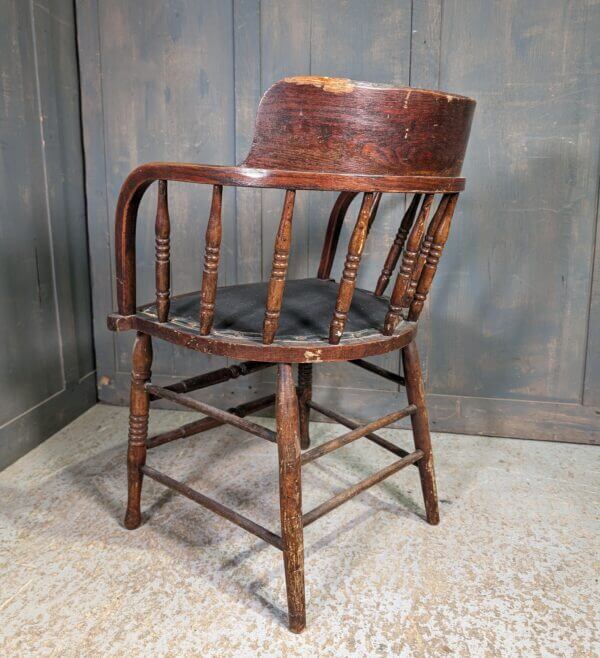 Original Vintage 1930's Upholstered Oak Stick Back Office Chair