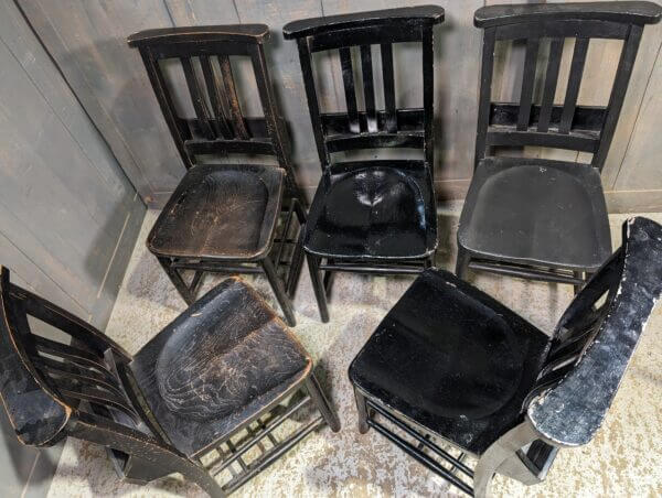 Set of 5 Tall St Alban's Portsmouth Painted/Unpainted Black Church Chapel Chairs