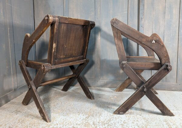 Pair of Heavy Teak Plain Clergy Church Glastonbury Chairs