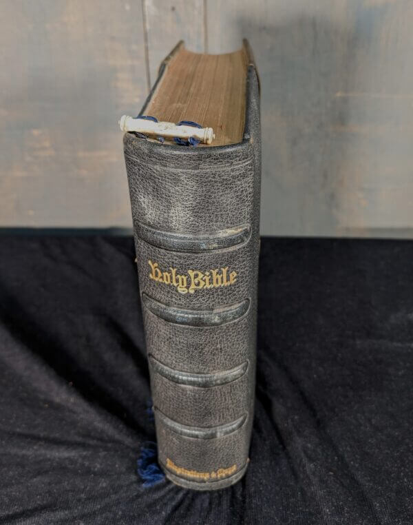 1870's Church Lectern Leather & Brass Bound Holy Bible by George Eyre with Cross