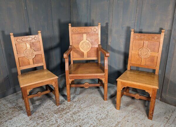 Classic Vintage Mid Century Pale Oak Set of 3 Church Clergy Ministers Chairs
