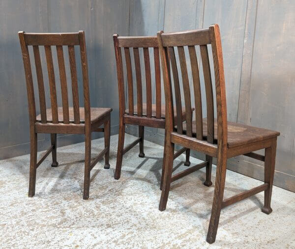 Three Arts and Crafts Styled Tall Oak Clergy Ministers Chairs from Dudley Congregational Church