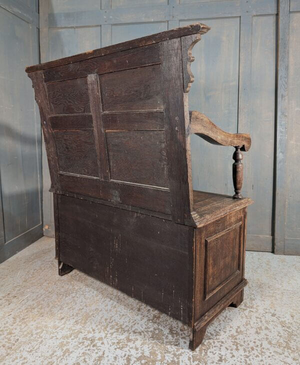 Smaller Size 17th Century Style Carved Oak Monks Bench Circa 1900