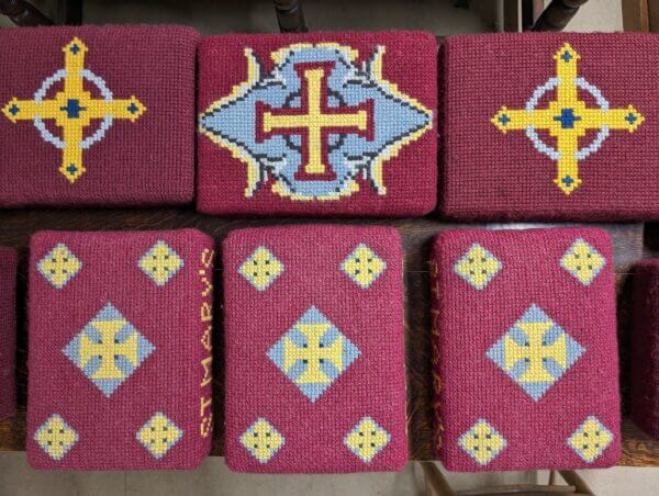 Set of 10 Vintage Hand Embroidered Hassocks Cushions Kneelers with Crosses