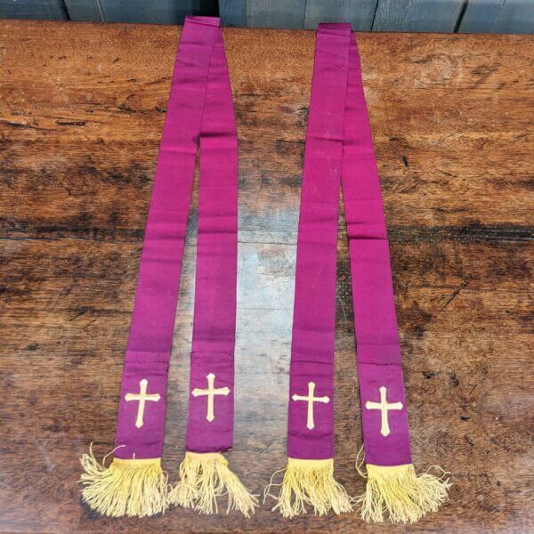 A Pair of Long Purple and Gold Bible Bookmarks with Crosses