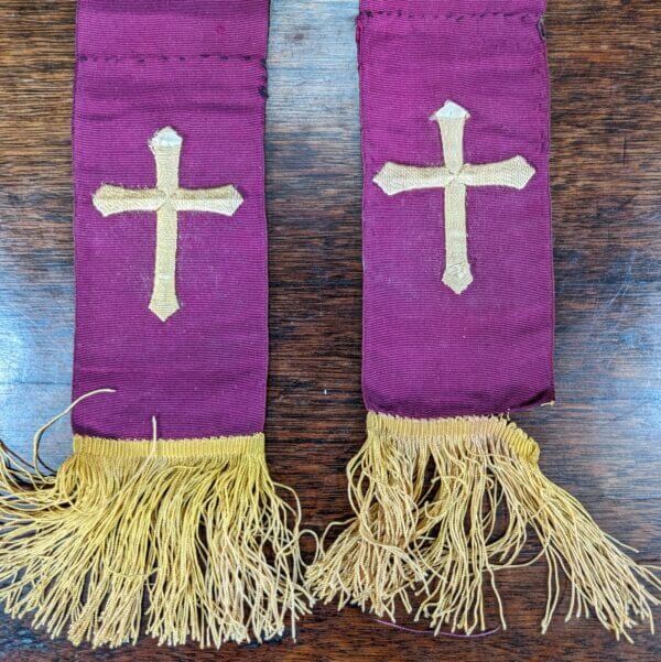 A Pair of Long Purple and Gold Bible Bookmarks with Crosses
