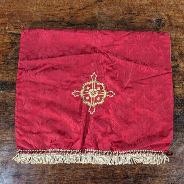 Vintage Red Damask Lectern Fall with Applique Cross in Gold