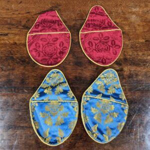 Set of 4 Damask Collection Pouches in Blue & Red