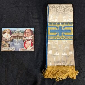 Cream Blue & Gold Damask & Satin Stole with Cross Motif