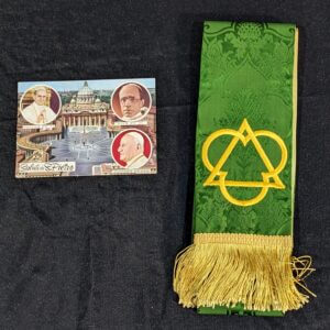Green & Gold Damask Stole with Trinity Pyramid Symbol