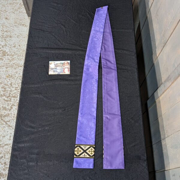 Unusual Thick & Heavy Light Purple Damask Stole with Fleur de Lys & Bottony Crosses