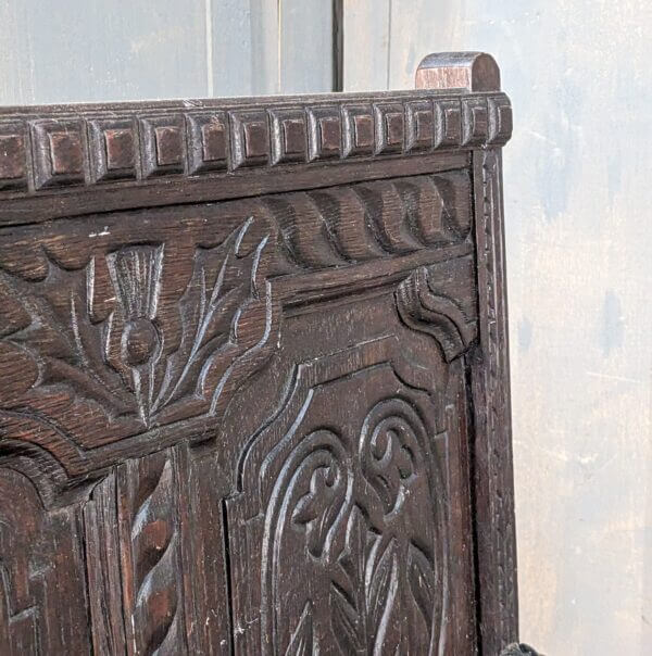 Highly Carved Tall Scottish Oak Monks Bench Box Settle