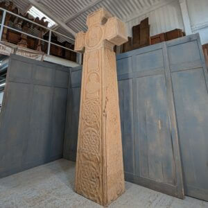 Outsize 2.5m tall carved Faux Solid Sandstone Celtic Cross with Figures