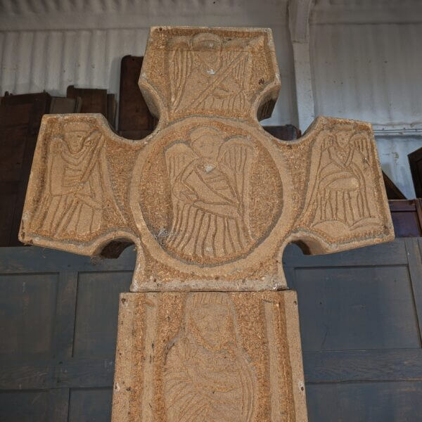 Outsize 2.5m tall carved Faux Solid Sandstone Celtic Cross with Figures