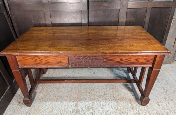 Large 1930 Vintage Pitch Pine Deco Church Communion Hall Table from Holy Trinity Chesham