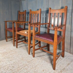 Arts & Crafts Oak Armchairs with Hearts