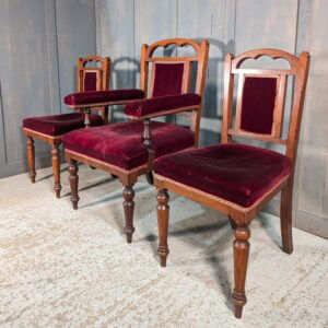 Set of Three Late Victorian Mahogany & Red Velvet Clergy Chairs from Holy Trinity Chesham