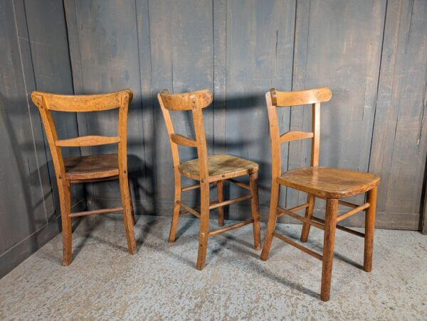 Three Rare Hinton Beech Curved Back Chapel Church Chairs