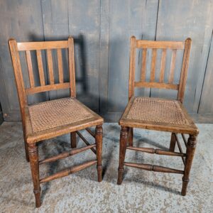 Pair of Turned Leg Antique Slat Back Cane Seat Chairs