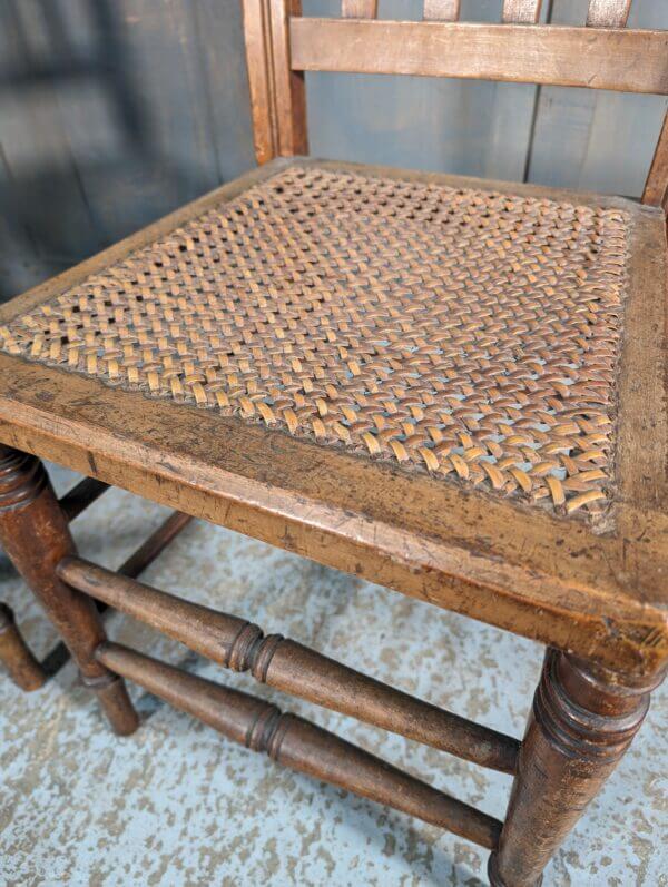 Pair of Turned Leg Antique Slat Back Cane Seat Chairs