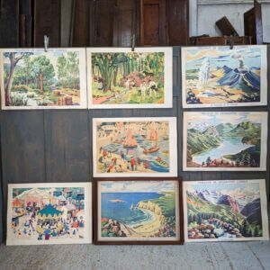 Unusual & Ingenious Double Sided 8 Picture Holder Frame with Holy Land Scenes & 1950's French School Illustrations