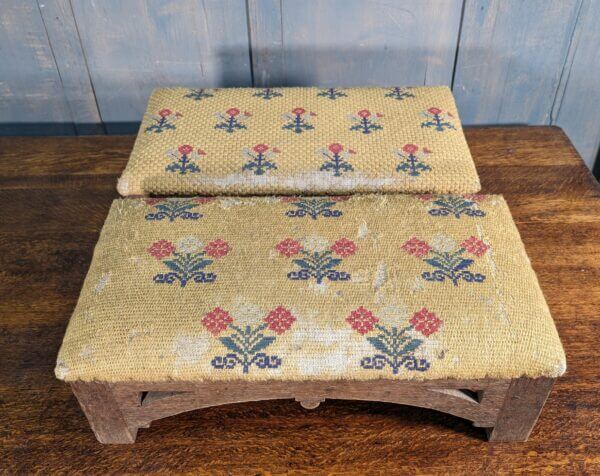 Two Vintage Gothic Oak Embroidered Larger Size Kneelers - Recovering Project