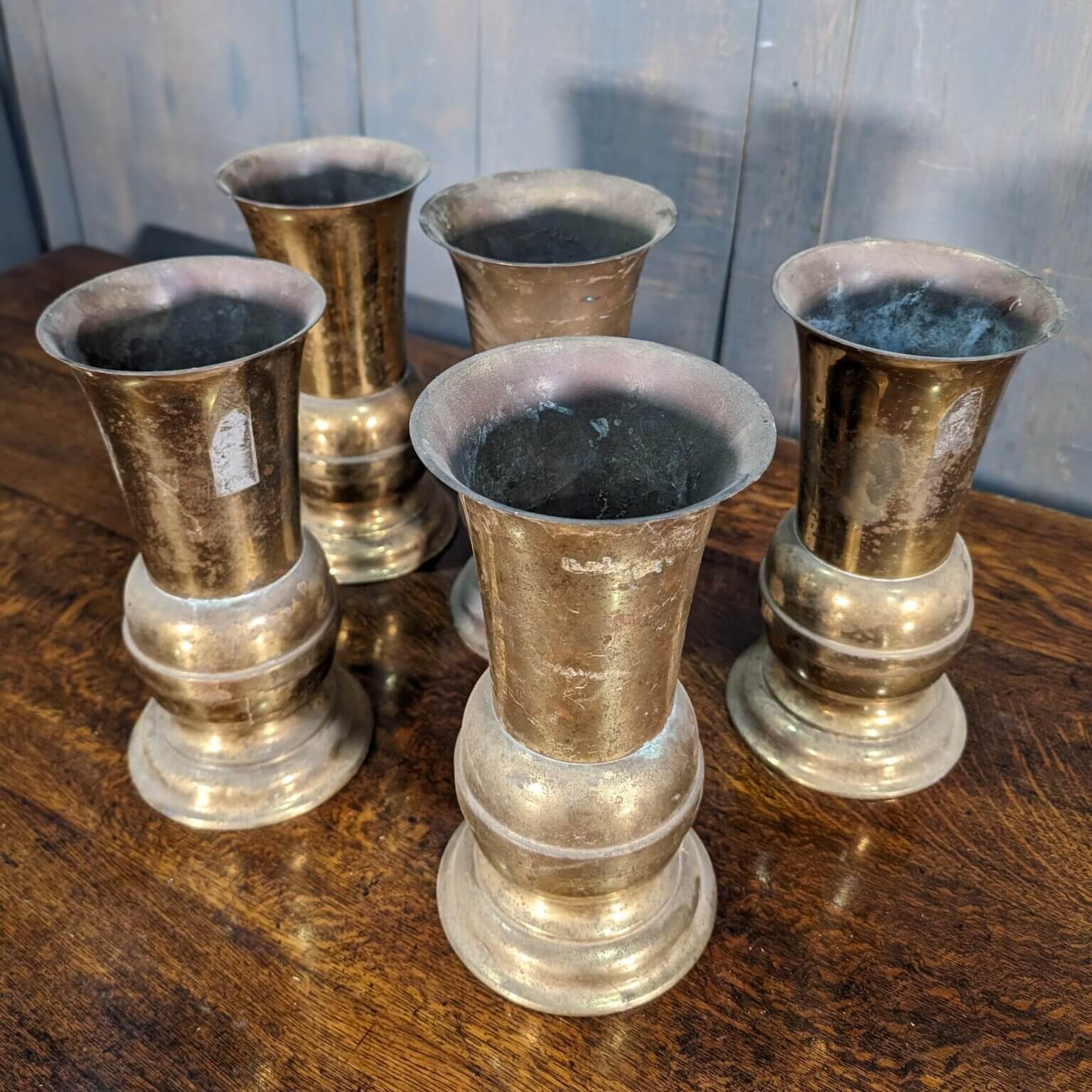 Set of 5 Brass Church Flower Vases from Rochdale Convent