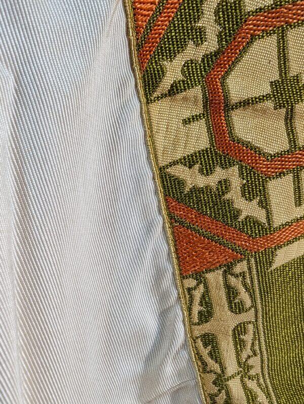 Vanpoulles Mid-Century Ivory Silk Cope with Green Gold Orphreys & Red Silk Lining