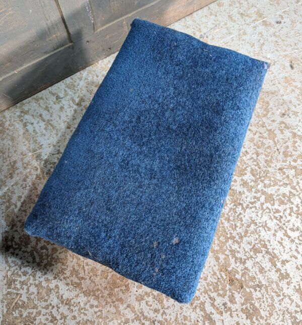 Blue Upholstered Larger Size Heavy Oak Kneeler Foot Stool