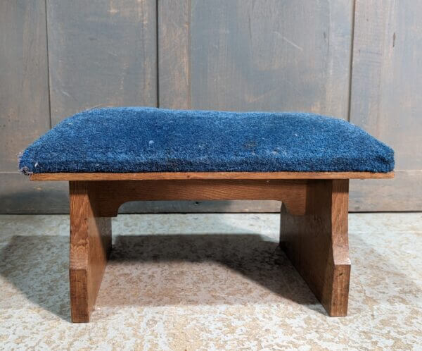 Blue Upholstered Larger Size Heavy Oak Kneeler Foot Stool