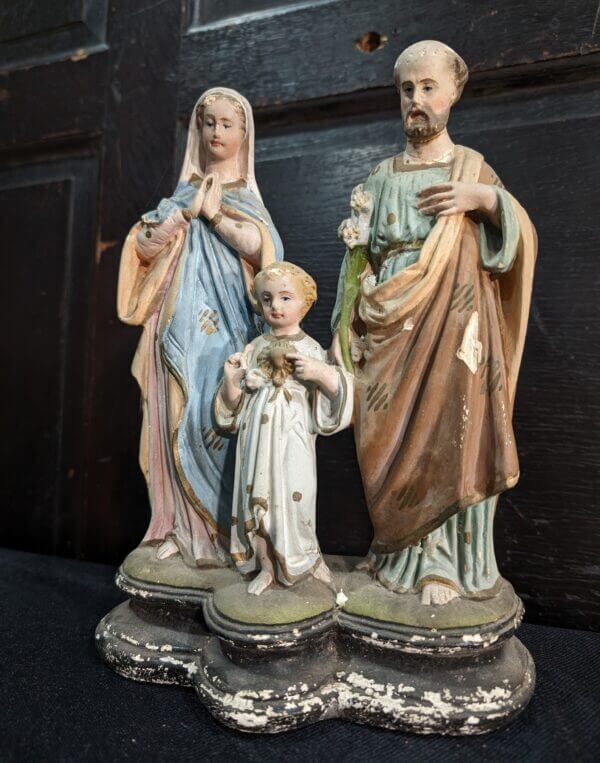 Antique Rustic French Statue Group Fairing of the Holy Family