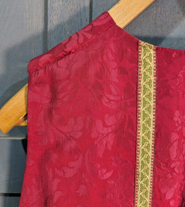 Roman Style Vintage Red Damask Style Chasuble with Gold and Green Orphreys