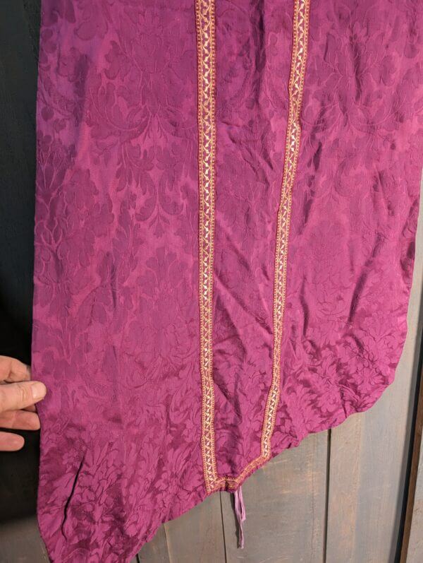 Roman Style Vintage Purple Damask Silk Chasuble with Purple and Green Orphreys