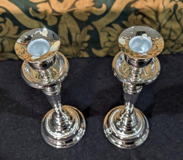 A Pair of Silver Plate Altar Candlesticks with Removable Candle Holders