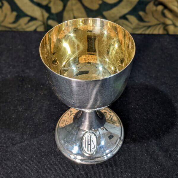 Classic Larger Size Silver Plate & Gilt 'IHS' Chalice with Paten