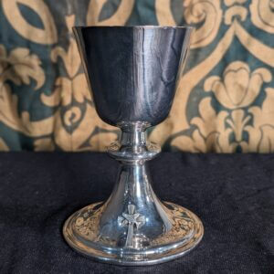 Large Classic Style Silver Plate & Gilt Chalice with Cross & Fish