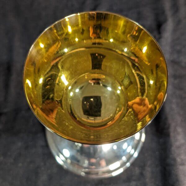 Large Classic Style Silver Plate & Gilt Chalice with Cross & Fish
