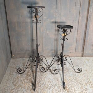 Two Wrought Iron Adjustable Plant Stands