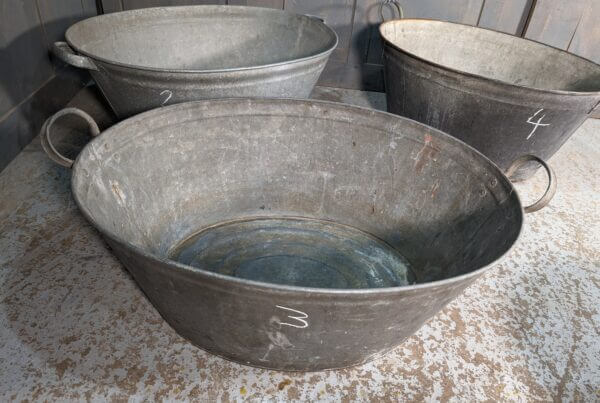 Church Attic Find - Vintage Hungarian Galvanised Steel Bath Tubs/Planters Log/Holders