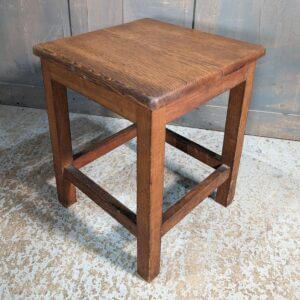 Nice Mid-Century Solid Oak Utility Stool with Stretchers