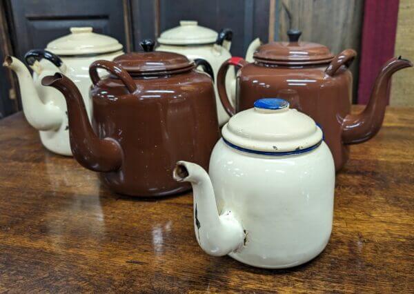 Decorative Vintage Set of 5 Enamel Church Hall Teapots