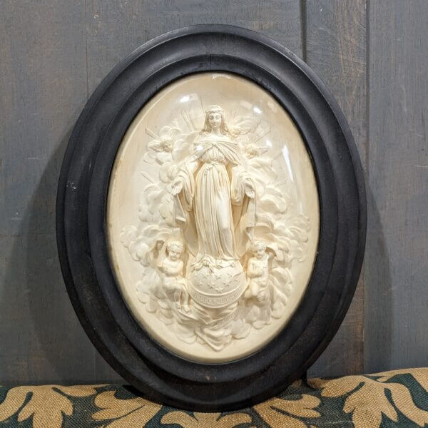 Antique Napolean III Signed Meerschaum Relief of the Virgin Mary