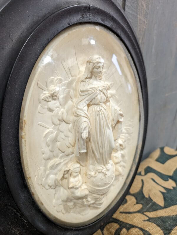 Antique Napolean III Signed Meerschaum Relief of the Virgin Mary